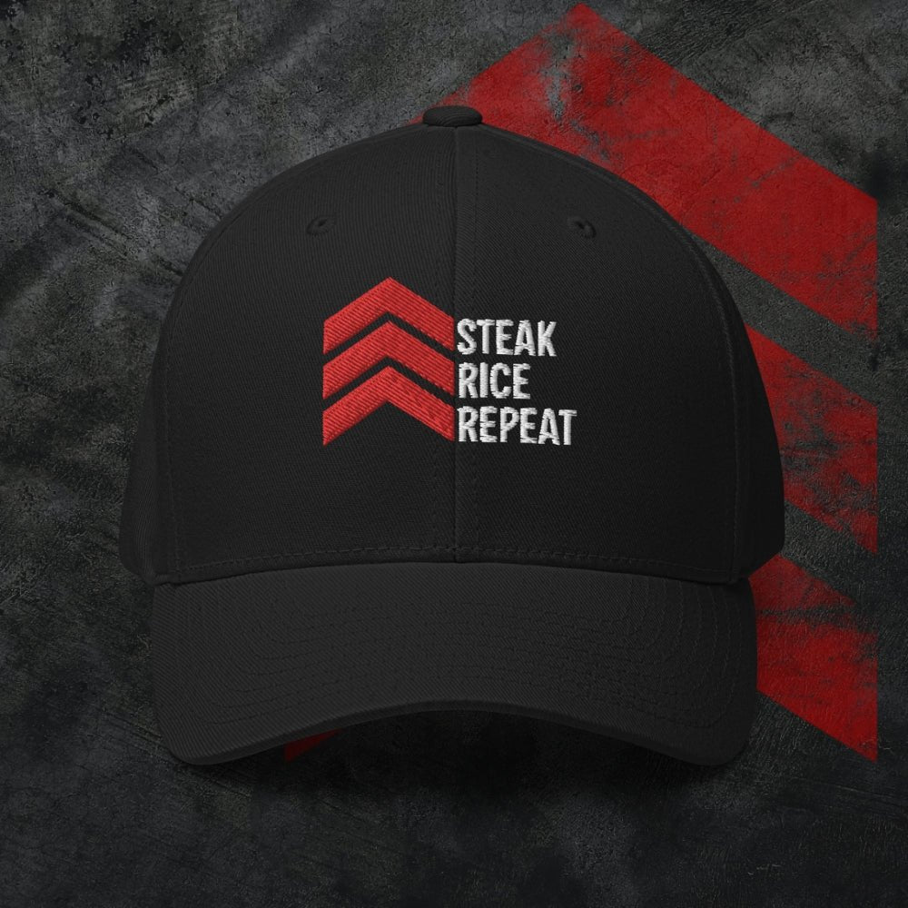 "Steak. Rice. Repeat." Flexfit Hat (Black) - 1st Detachment