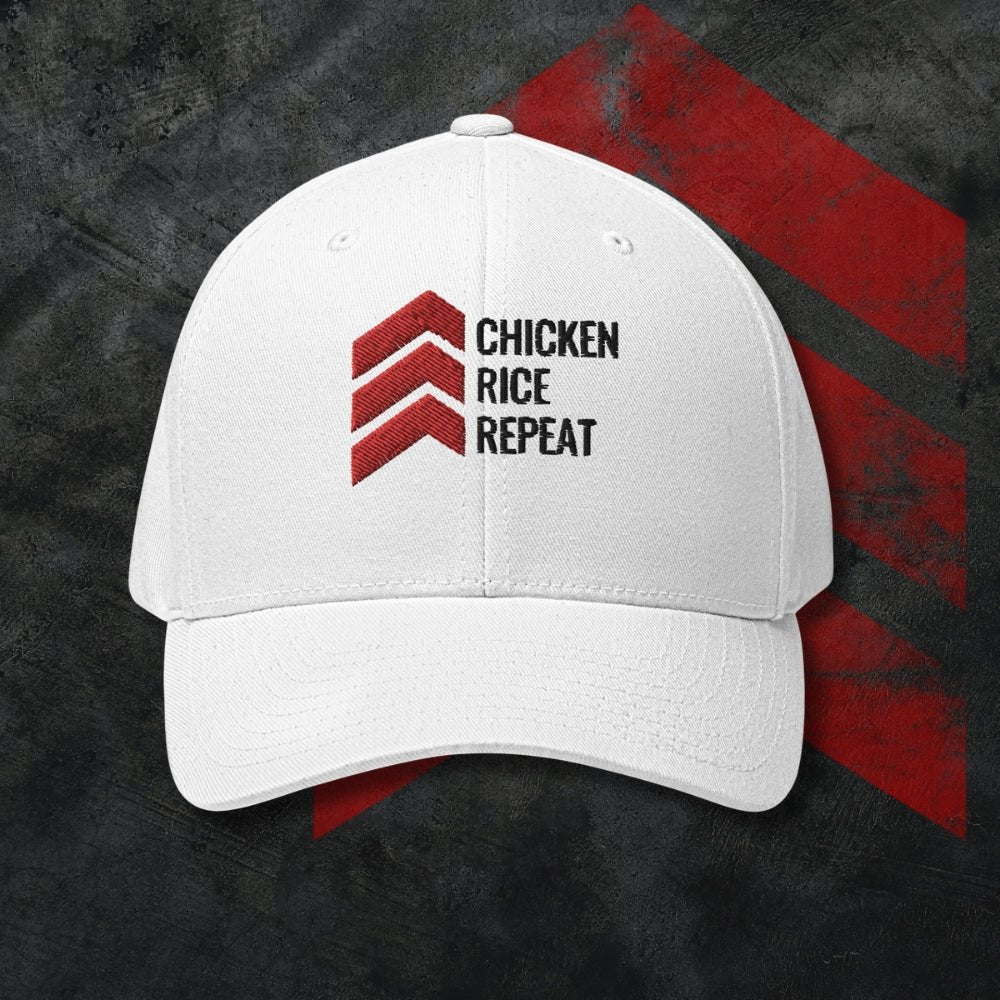 "Chicken. Rice. Repeat." Structured Twill Hat (White) - 1st Detachment